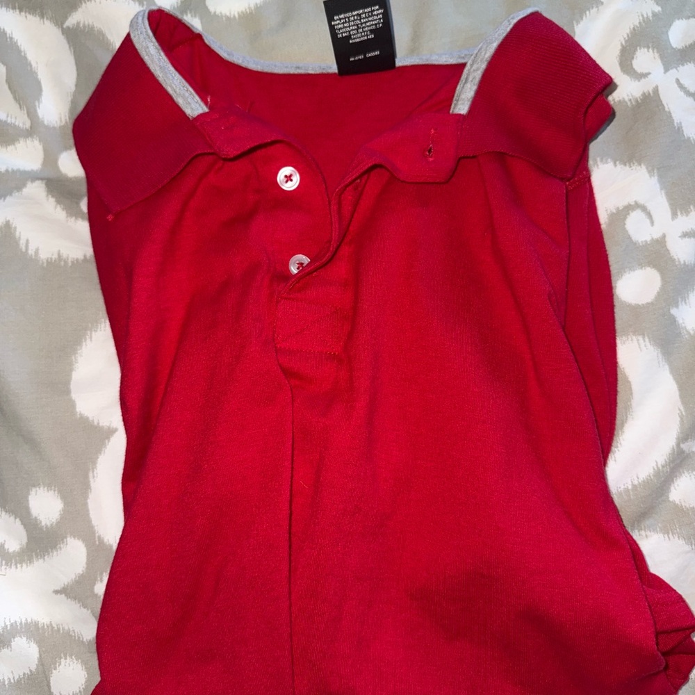 Hanes Red Sleeveless Polo Button Down Shirt